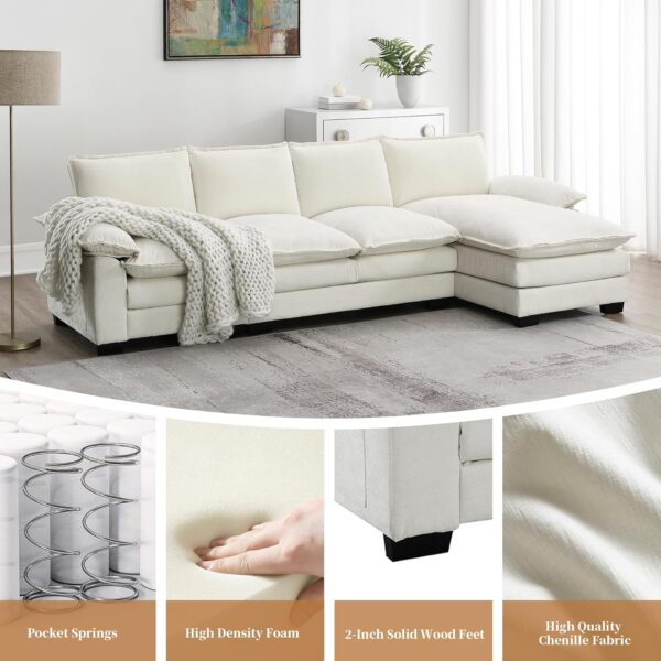 Merax 118" Modern L-Shaped Chenille Sectional Sofa, Cloud Couch with Double Cushions, Reversible Chaise, 5 Seat Upholstered, for Living Room, Apartment, Beige