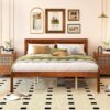 Giantex Queen Wood Platform Bed Frame with Headboard, Mid Century Queen Bed Frame with Wood Slat Support, Solid Wood Foundation with 16" Under Bed Storage, No Box Spring Needed, Easy Assembly