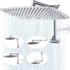 G-Promise All Metal 14 Inch Rain Shower Head with 16 Inch Adjustable Extension Arm | High Pressure Rainfall Showerhead | Luxury Modern Look Rectangular Large Waterfall Showerhead (Chrome)