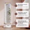 LVSOMT LED Mirror Jewelry Cabinet Standing, 360°Swivel Jewelry Armoire with Full Length Mirror, Mirror with Jewelry Storage and Large Wooden Drawer for Christmas Gifts (Farmhouse White)