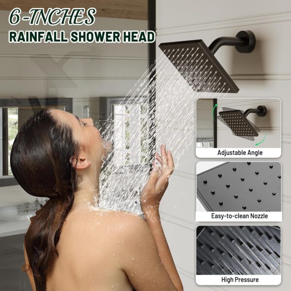 81YGcVNLjxL._AC_SL1500_.jpg Black Shower Faucet Set - High Pressure Shower Head and Handheld Shower System, Wall Mounted 6 Inches Rain Shower Head with Slide Bar Shower Fixtures (Valve and Trim Kit Included), Matte Black