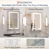 Keonjinn 48 x 32 Inch Lighted Medicine Cabinet for Bathroom with Outlets, Anti-Fog Lighted Medicine Cabinet with Mirror 3 Colors Dimmable, Tempered Glass 2-Side Front Lit Bathroom Mirror with Storage