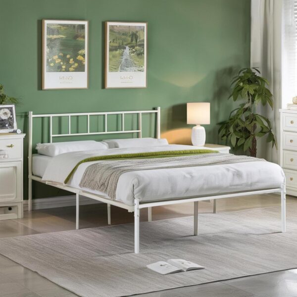 VECELO Queen Metal Platform Bed Frame with Headboard, Heavy Duty Steel Slat Support, Under Bed Storage,No Box Spring Needed, Easy Assembly