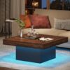 Tribesigns Coffee Table Square LED Coffee Table Engineered Wood Low Coffee Table for Living Room Rustic Brown & Black