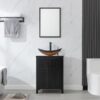 eclife 24" Bathroom Vanity Sink Combo Modern Freestanding Cabinet W/Straight Lines Brown Boat Tempered Glass Vessel Sink & ORB Water Save Faucet & Solid Brass Pop Up Drain (A29BR B50)