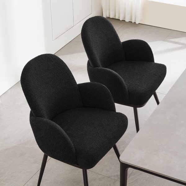 Black Dining Chairs Set of 4, Modern Dining Chairs with Arms and Sturdy Metal Legs, Boucle Fabric Upholstered Kitchen Dining Chairs for Dining Room, Living Room, Bedroom