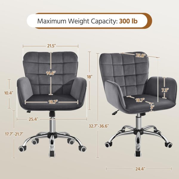 Yaheetech Modern Velvet Home Office Chair Ergonomic Adjustable Makeup Vanity Chair with Padded Armrests Big Seat for Office, Bedroom, Dark Gray