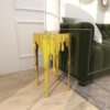 Deco 79 Aluminum Metal Abstract Melting Drip Accent Table with Melting Design and Shaded Glass Top, 16' x 16' x 25', Gold