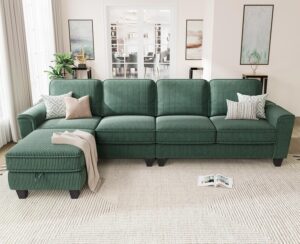 KKL Sectional Sofa Couch for Living Room, 106 Inches L Shaped Couch with Storage, 5 Seater Corduroy Home Sofas, Modern Couches with Chaise for Apartment, Sofas para Sala, Green