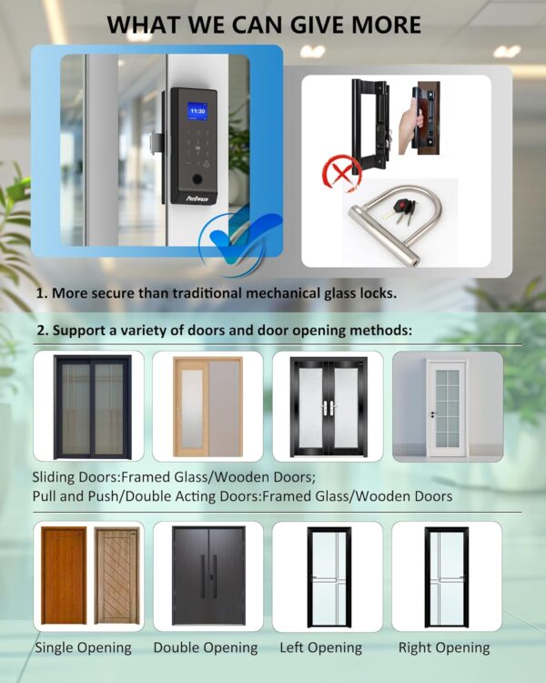 Sliding Glass Door Lock,LG2375 Sliding Door Locks for Glass Wooden Door,Biometric Fingerprint Keyboard Remote IC Card Smart Door Lock Security,Front Door,Patio,Home,Office,Hotel