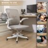 Monhey Desk Computer Chairs - Ergonomic with Lumbar Support & Flip-up Arms Home Office Height Adjustable High Back Rockable Swivel 360° Warm Taupe Mesh Study Chair