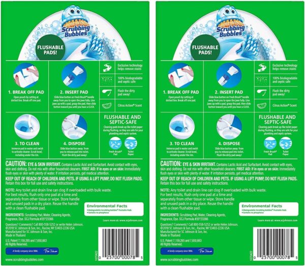 Scrubbing Bubbles Flushable Toilet Bowl Wand Cleaner Refills, Fresh Brush Cleaner Toilet Refill Pads, Removes Limescale & Odors, Citrus Scent, 20 Count (Pack of 2)