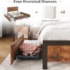 Queen Bed Frame with 4 Storage Drawers and Heavy Duty, Strong Metal Support Bed Frame with Wooden Headboard, No Box Spring Needed, Easy Assembly, Vintage Brown