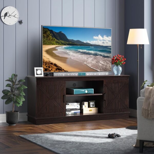 YITAHOME TV Stands for TV up to 65 Inch, Farmhouse Entertainment Center with Double Barn Doors & Storage Cabinets, Rustic TV Cabinet Media Console Table for Living Room, 59 Inches, Espresso