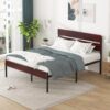 VECELO Metal Platform Queen Size Bed Frame with Wooden Headboard,Sturdy Steel Slats Support/Matress Foudation/No Box Spring Needed(Minimalist)