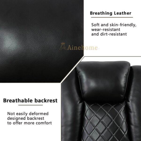 A Ainehome Power Recliner Set, Leather Sectional Sofa Set for Living Room, Home Theater, with LED Lights, Cup Holder, Hide-Away Storage(B-Black,3pcs Sofa Set)