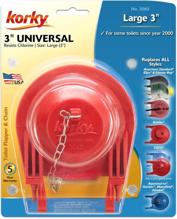 Korky 3060BP Large 3-Inch Premium Toilet Flapper Long Lasting Rubber-Easy to Install-Made in USA, Red