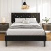 Modern Black Queen Size Platform Bed Frame with Headboard - Upholstered Button-Tufted Design, No Box Spring Needed, Easy Assembly