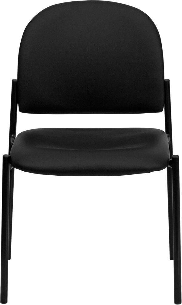 Flash Furniture Tania Comfort Vinyl Upholstered Stackable Side Reception Chair with Padded Seat, Modern Stackable Chair for Living Room/Office, Black