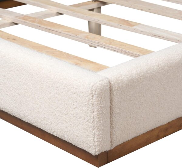Merax Queen Size Bed Frame, Elegant Fabric Upholstered Platform Bed with Tall Padded Headboard for Bedroom, Solid Wood Slats Support, No Box Spring Needed, Easy Assembly, White