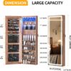 LVSOMT LED Wall/Door Mounted Jewelry Cabinet Armoire, Full Length Mirror with Lights, Lockable Storage Organizer, Over the Door Hanging Dressing Body Mirror (Wood)