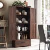 72" Tall Wood Storage Cabinet, Farmhouse Kitchen Pantry Cabinet with Adjustable Shelves & Drawer & Barn Doors, Versatile Storage for Kitchen, Dining Room, Bathroom, Brown