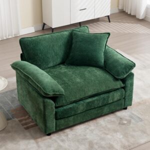 Chenille Oversized Accent Chair, Modern Comfy Single Sofa Chair with Large Seat and Extra Wide Armrests, Large Armchair Reading Chairs for Bedroom, Living Room,Blue