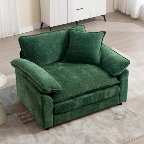 Chenille Oversized Accent Chair, Modern Comfy Single Sofa Chair with Large Seat and Extra Wide Armrests, Large Armchair Reading Chairs for Bedroom, Living Room,Blue