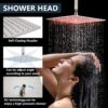 Aolemi Ceiling Mount Shower Faucet Set with Handheld Spray High Pressure Shower Faucets Sets Complete Rough-in Valve and Shower Trim Kit System Included Rainfall Brushed Nickel 16 Inch LED Shower Head