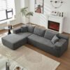 104" L Shaped Modular Sectional Sofa Couch - Comfy Upholstered Cloud Couch for Living Room - Modern Minimalist Couches,Deep Seat,No Assembly Required (Gray,Corduroy, Left Facing Chaise)