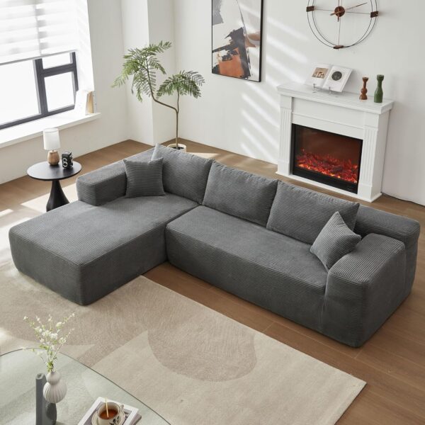 104" L Shaped Modular Sectional Sofa Couch - Comfy Upholstered Cloud Couch for Living Room - Modern Minimalist Couches,Deep Seat,No Assembly Required (Gray,Corduroy, Left Facing Chaise)