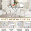 36" Round Glass Dining Table Set for 4, 5-Piece Modern Kitchen Table with 4 White Velvet Chairs, Modern Circle Leisure Table for Home Office Dining Room Small Spaces (Silver Leg)