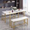 VECELO 3-Piece 63" Extendable Kitchen Table with Benches/Chairs, Modern Breakfast Dinette/Dining Room Set for 4/6/2, Small Space Saving Design, Easy Assembly