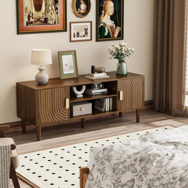 43" TV Stand for TVs up to 55 Inch, Entertainment Center with Storage and Adjustable Shelves, Modern Media Console for Living Room, Walnut