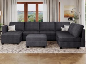 Belffin Oversized Modular Couch with Storage Ottoman Large Corduroy Sectional Couch with Chaise Convertible Modern Sectional Sofa Dark Grey