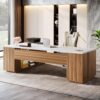 Tribesigns 85.8-Inch L-Shaped Executive Desk with File Drawers, Door Cabinet & Shelves, Extra Large Commercial Office Desk, Modern Professional Office Table, White & Brown Business Furniture