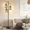 68" Dimmable Floor Lamp, Farmhouse Standing Lamp with Elegant Metal Cage, Industrial Tall Tree Floor Lamps for Living Room, Bedroom, Study Room, Office (2000LM LED Bulbs Included) - Black