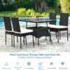 DORTALA 5 Pieces Patio Rattan Dining Set, Outdoor Wicker Bistro Table Set with Glass Tabletop & 4 Cushioned Chairs, Modern Dining Furniture Set for Backyard Porch Dining Room Kitchen, Black