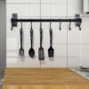 Dseap Kitchen Utensil Holder Hanger, Pot and Pan Rack Wall Mounted, Kitchen Rail with 8 Hooks for Hanging Cooking Utensils, Mugs, Spoons, Wall Mounted, Black