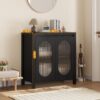 Modern Sideboard Buffet Cabinet, Accent Storage Cabinet with Adjustable Shelf and Glass Doors, Small Console Cabinet with Storage for, Living Room, Dining Room, Black