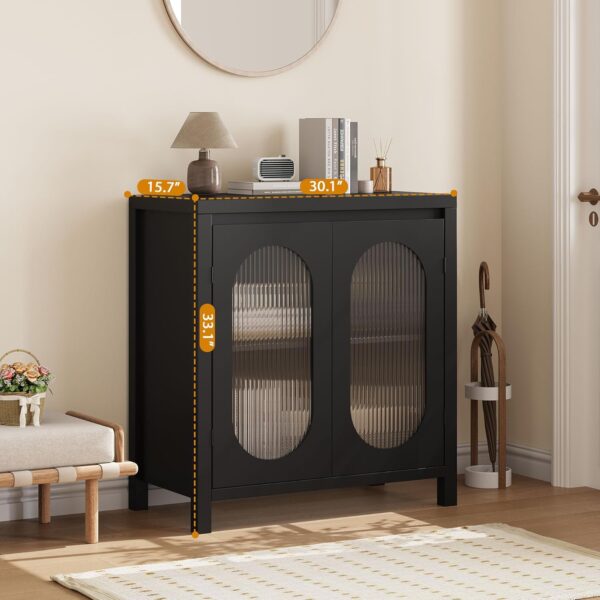 Modern Sideboard Buffet Cabinet, Accent Storage Cabinet with Adjustable Shelf and Glass Doors, Small Console Cabinet with Storage for, Living Room, Dining Room, Black