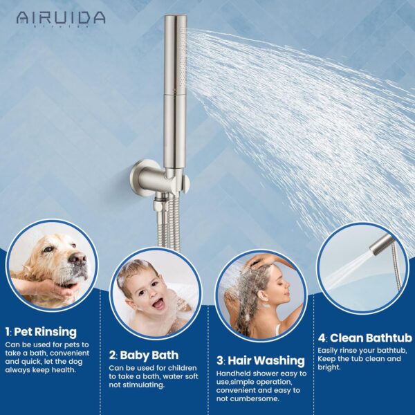 Airuida Round Shower System Set with Tub Spout,Wall Mount 3 Function Rain Shower Faucet Set,2 Functions Handheld Shower Tub Spout Tub Shower Combo Set Fixtures 12 Inches Shower Head Brushed Nickel