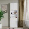 Cozy Castle Kitchen Pantry Cabinet, 75" Tall Wood Storage Cabinet with Doors and Shelves, 4 Doors Open Countertop Utility Hutch Cupboard for Dining Room Living Room Bathroom Furniture, White