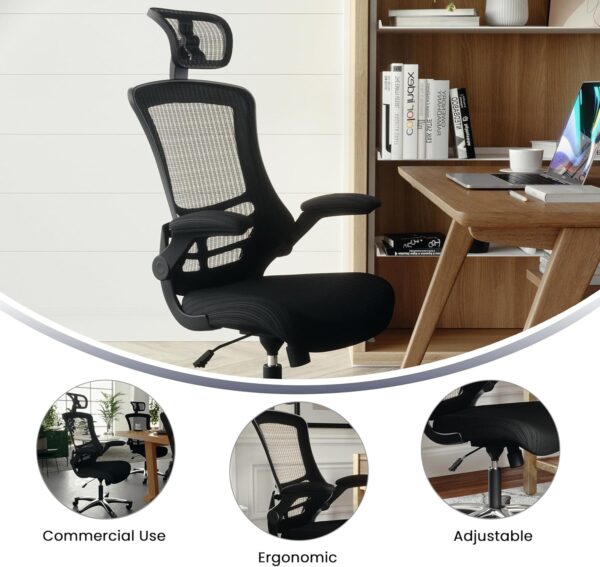 Flash Furniture Kelista High-Back Swivel Office Chair with Adjustable Lumbar Support and Seat Height, Ergonomic Mesh Desk Chair, Black