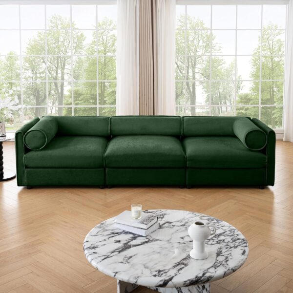 KEIKI 109" Oversized Modular Chenille Sectional Sofa with Storage Seat, 3-Seater Couch with Cylindrical Backrest and Armrests, Easy Assembly, for Apartment, Living Room, Green