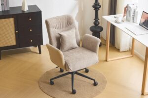 VINGLI Khaki Office Desk Chair with Wheels,with Back&Lumbar Pillow&Padded Arm,Comfy Computer Task Nail Tech Vanity Modern Swivel Sewing Dining Chair for Home,Makeup,Bedroom,Living Room,Chenille