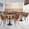 Dining Table Set for 4, Round Kitchen Table with Pedestal Base and 4 Suede Fabric Chairs, 5 Piece Kitchen Table Sets for 2-4 People, Dining Room Table and Chairs, Black Table, Brown Chairs