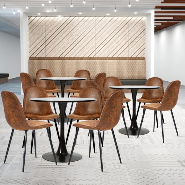 Dining Table Set for 4, Round Kitchen Table with Pedestal Base and 4 Suede Fabric Chairs, 5 Piece Kitchen Table Sets for 2-4 People, Dining Room Table and Chairs, Black Table, Brown Chairs