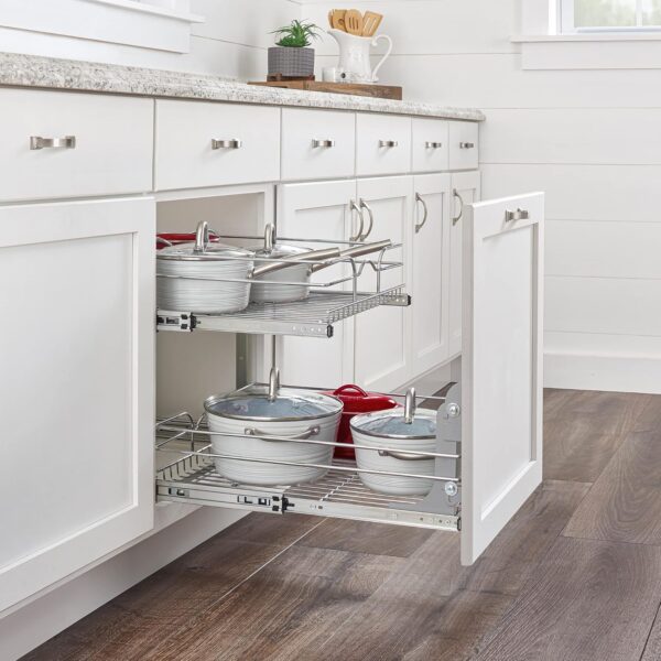 Rev-A-Shelf 2-Tier Kitchen Cabinet Pullout Shelf and Drawer Organizer Slide Out Pantry Storage Basket in Multiple Sizes, 24 x 22 In, 5WB2-2422-CR-1
