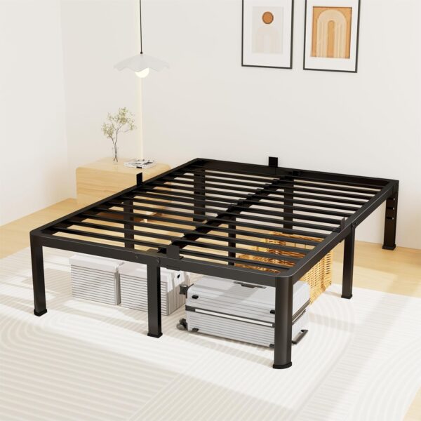 14 Inch Queen Bed Frame, Metal Platform Bed Frame with Round Corner Legs, 3500 lbs Heavy Duty Steel Slats Support, No Box Spring Needed, Noise Free, Easy Assembly, Black
